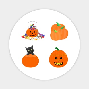 Halloween Pumpkins, Candy and Black Cat (White Background) Magnet